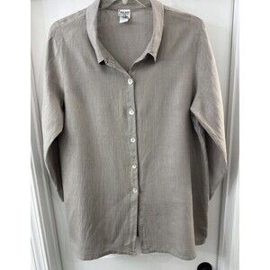 Becasa 100% Linen Shirt Natural (gray/beige) Sz L Long sleeve Boho    button